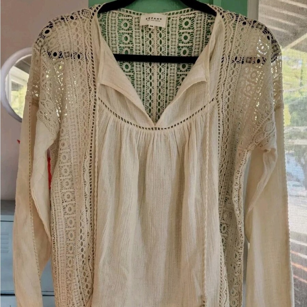 Sezane Cream Lace Detail Women's Top